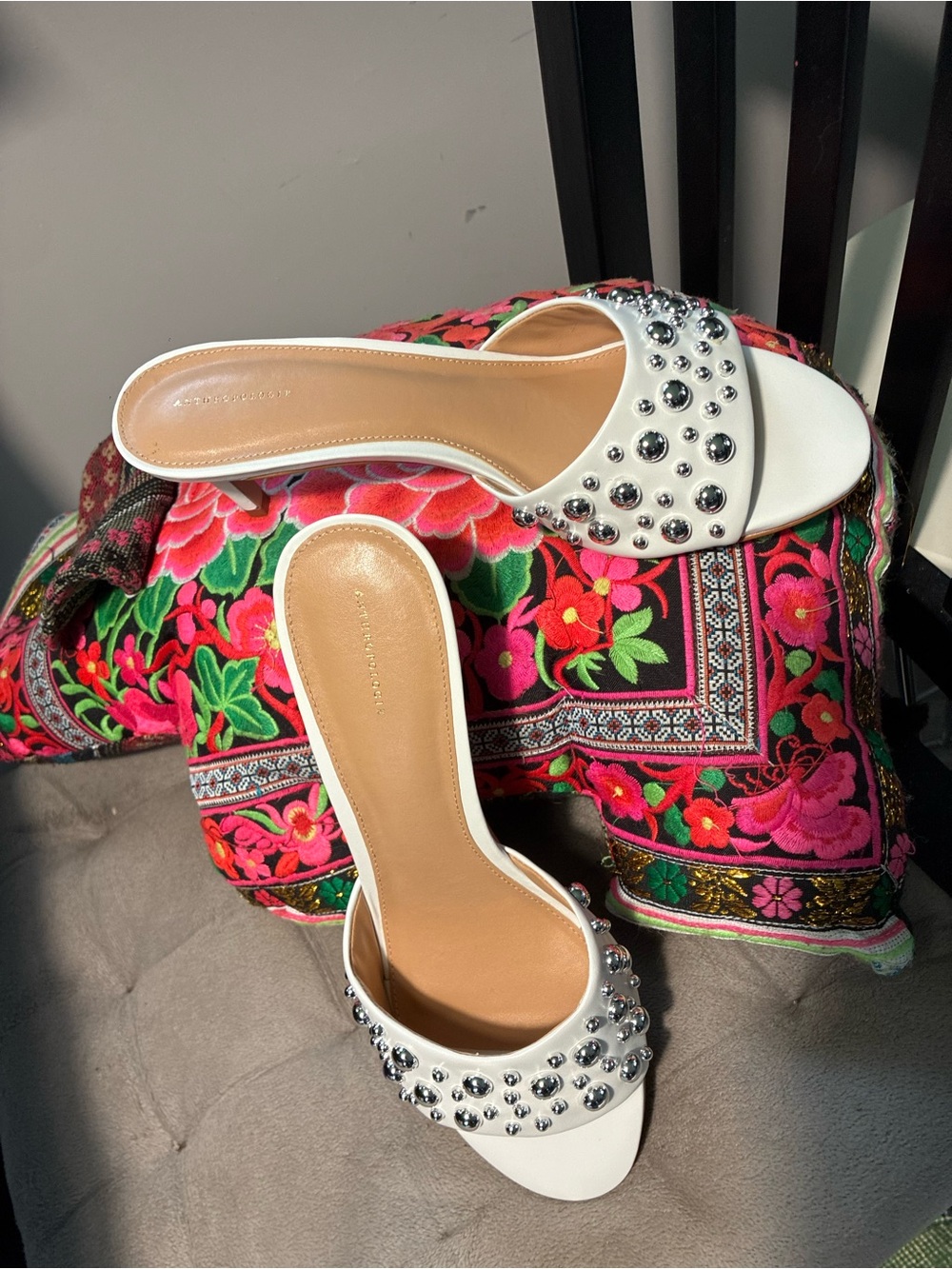 White Studded Slide Sandals - Women's Fashion Slides